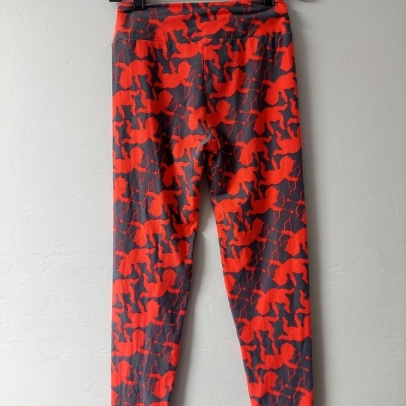 Lularoe Red Gray Leggings‎ Pull On Elastic Waist OS Women Cupid Valentines Fun - Picture 2 of 9